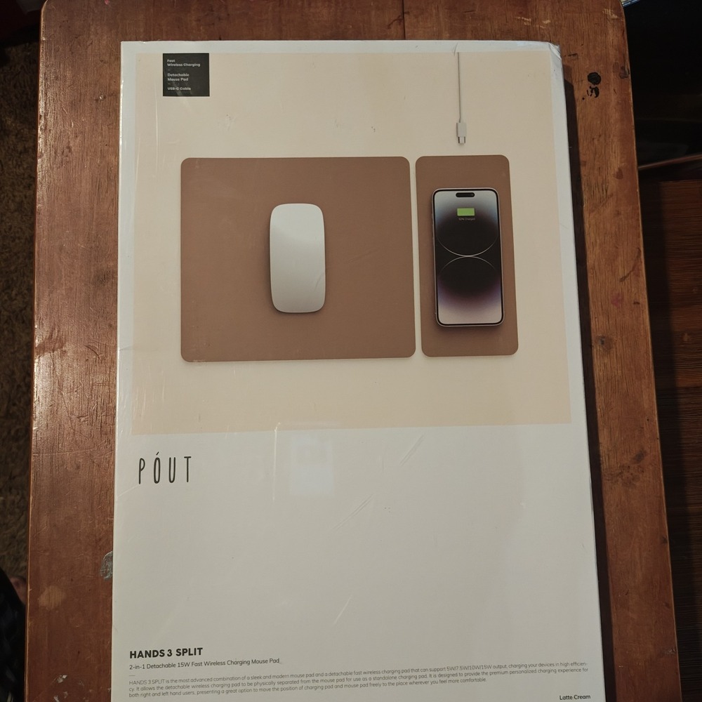 NEW Pout Hands 3 Split Wireless Phone Charging Mouse‎ Pad Set Latte Cream SEALED